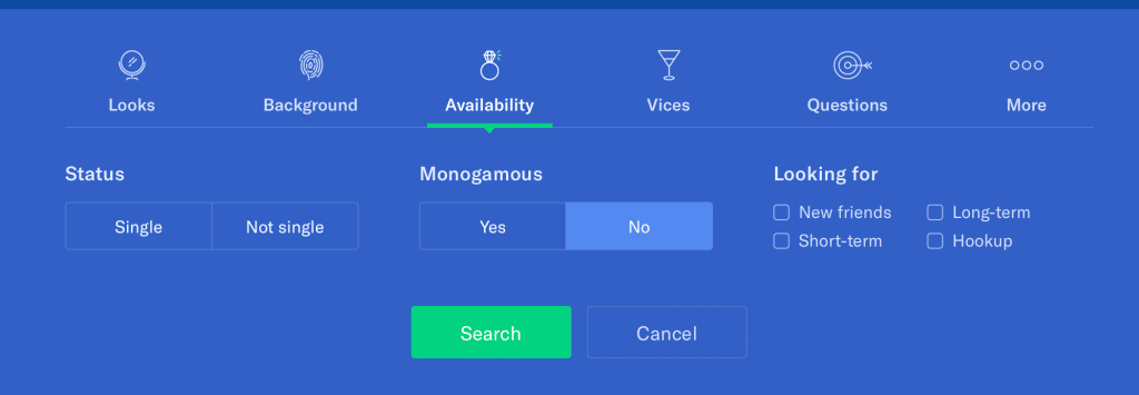 OKCupid profile search filter